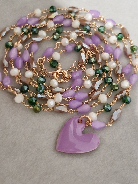 Long necklace with purple heart