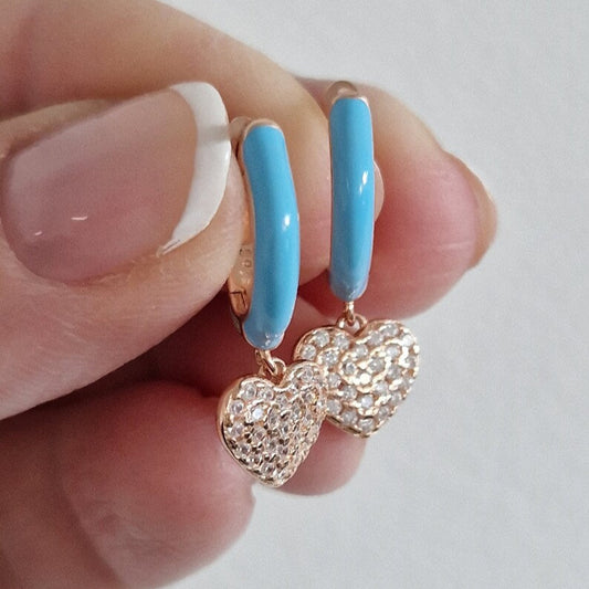 Boucles d'oreilles créoles bleues avec pendentifs, argent S925