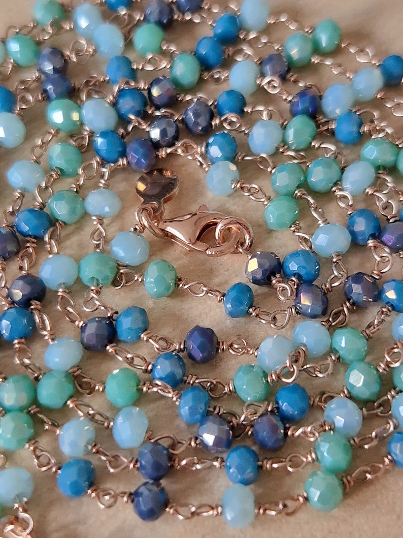 Rosary Necklace in Blue, Turquoise and Sea Green