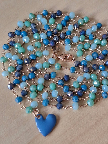 Rosary Necklace in Blue, Turquoise and Sea Green