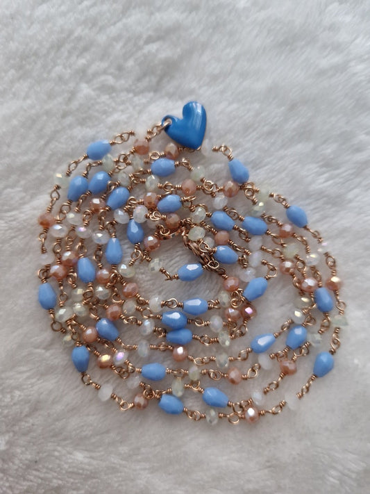 Long necklace with blue heart