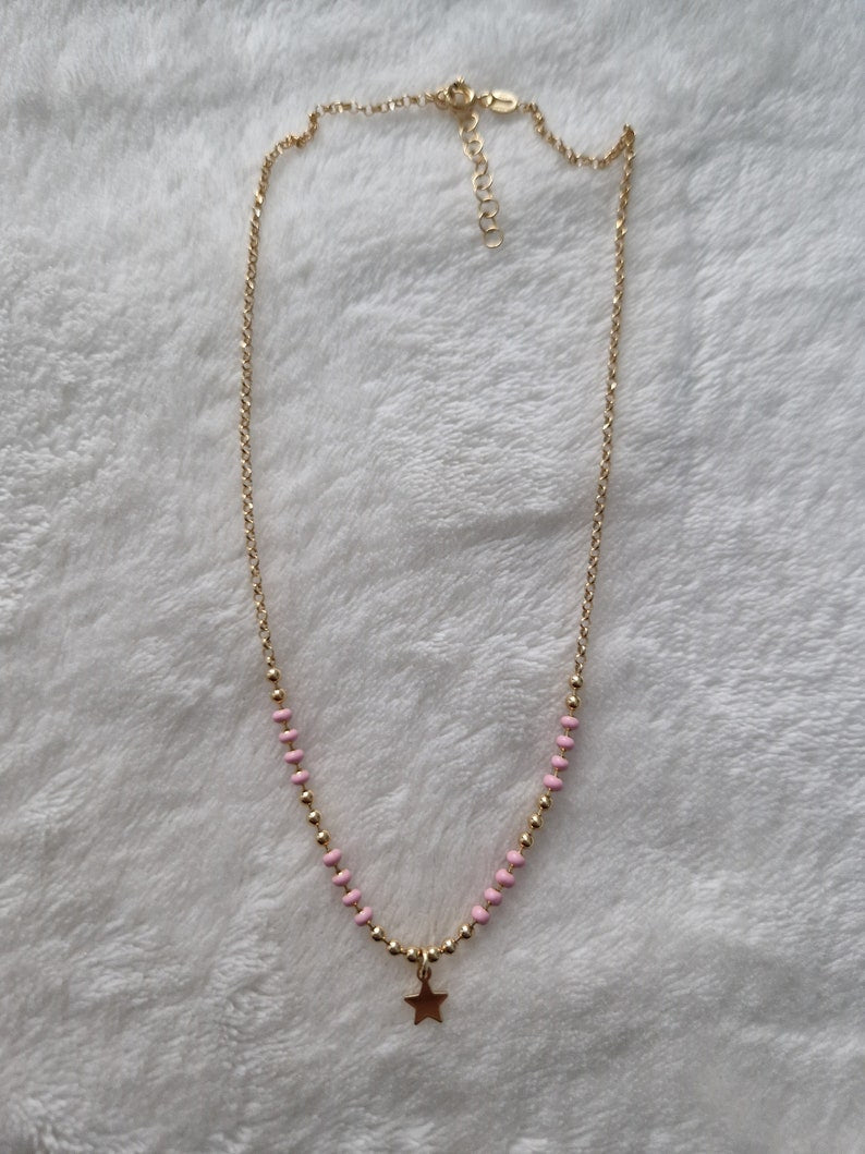 Pink necklace with stars