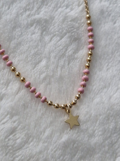 Pink necklace with stars