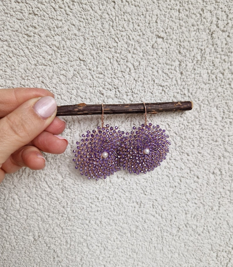 Natural Amethyst Flower Earrings 