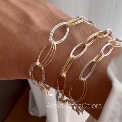 Bracciale in Argento Sterling 925 e Oro a Maglie Ovali