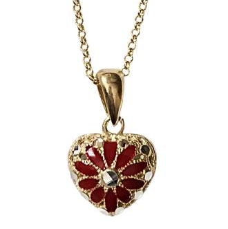 Ciondolo Cuore con Fiore, in Filigrana, Argento 925 e Bagno in Oro