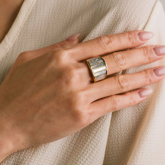 Anello Nove Bande in Madreperla Pura, Argento s925