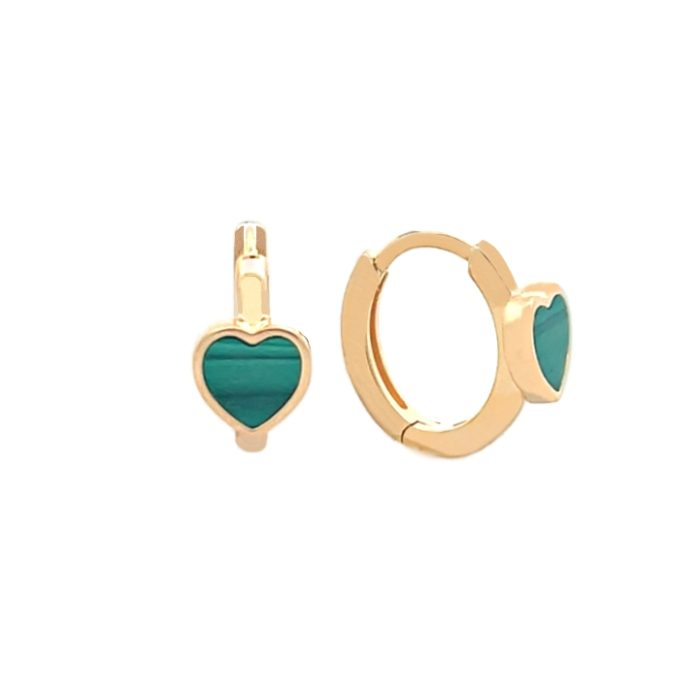 Orecchini Cuore in Malachite, Argento S925 e Oro Giallo