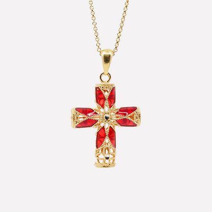 Collana con Croce Media in Filigrana Preziosa, Argento s925