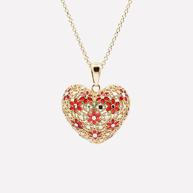 Necklace with large FILIGREE HEART Pendant, s925 Sterling Silver
