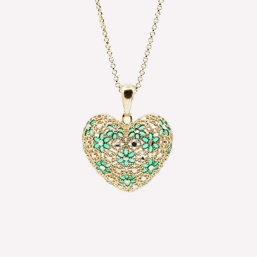 Necklace with large FILIGREE HEART Pendant, s925 Sterling Silver