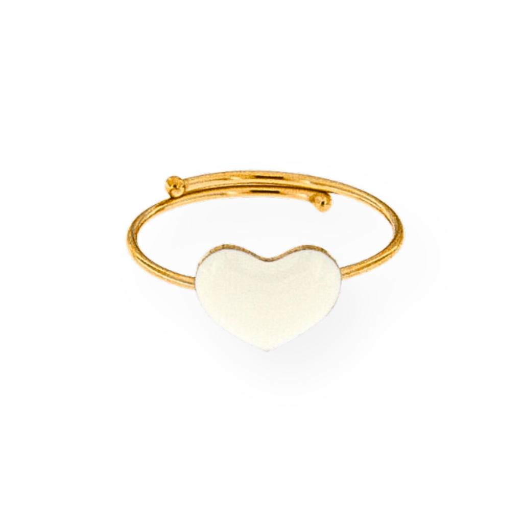 Bague Ajustable Coeur Émaillé Blanc 