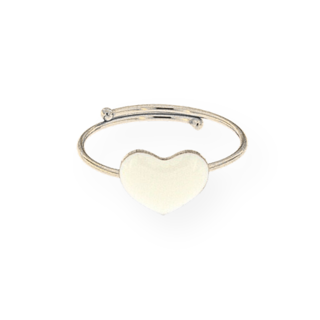 Bague Ajustable Coeur Émaillé Blanc 