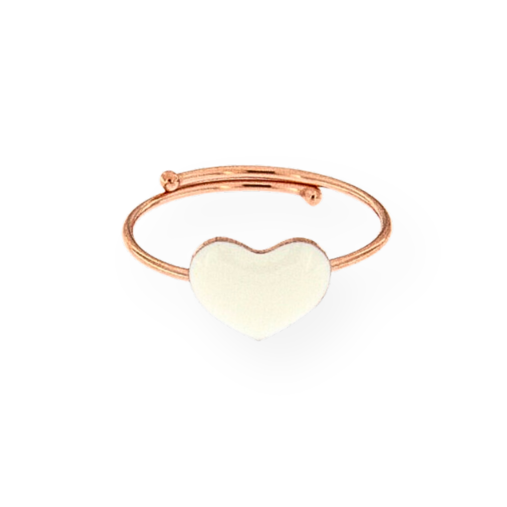 Bague Ajustable Coeur Émaillé Blanc 