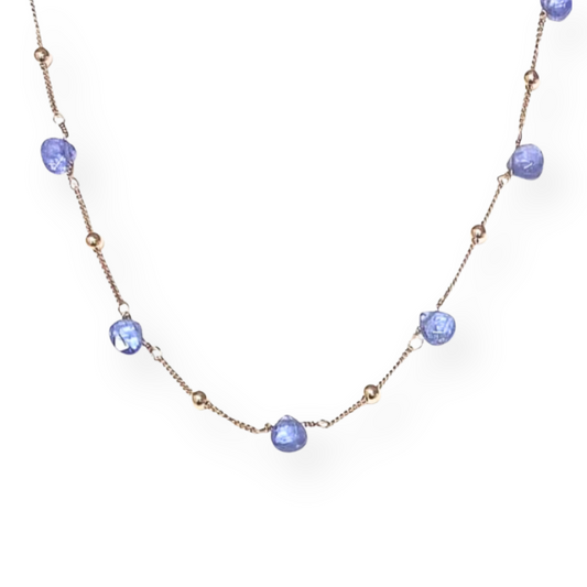 Collana Preziosa in Argento 925 e Oro con Gocce di Tanzanite