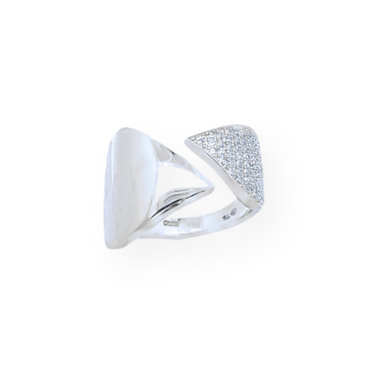 Anello Fascia a Foglia con Zirconi - Elegante e Luminoso in Argento 925