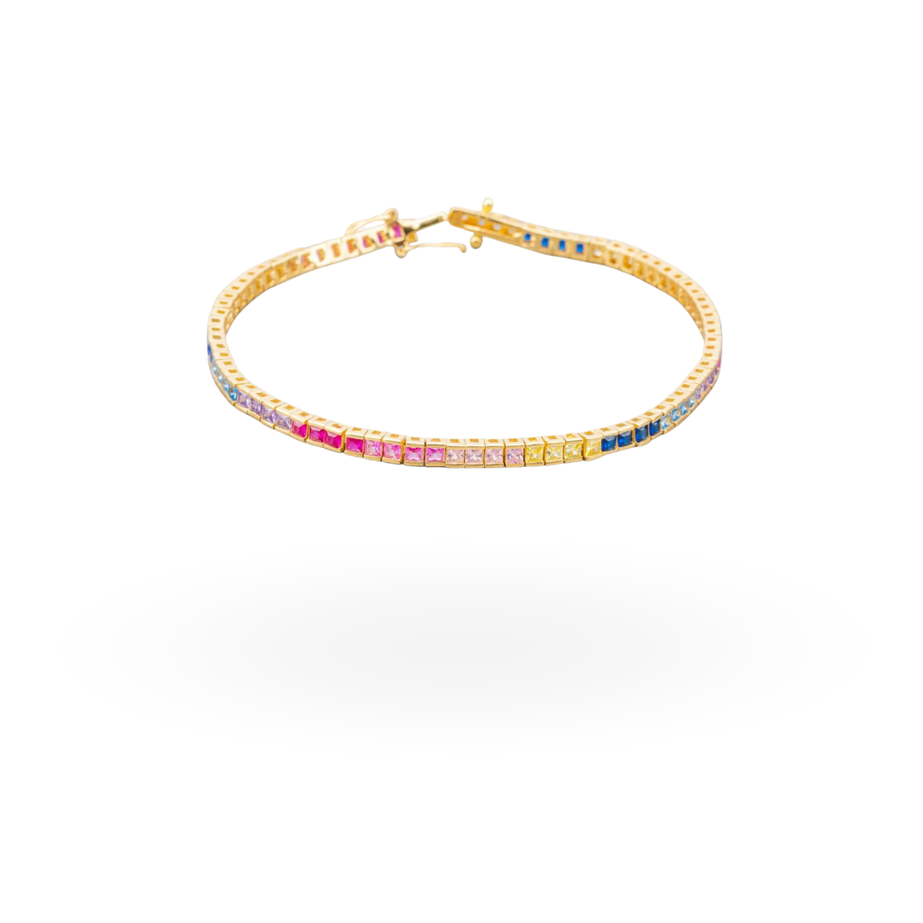 Bracciale Tennis in Argento 925 con Zirconi Taglio Carré 2mm - 17cm