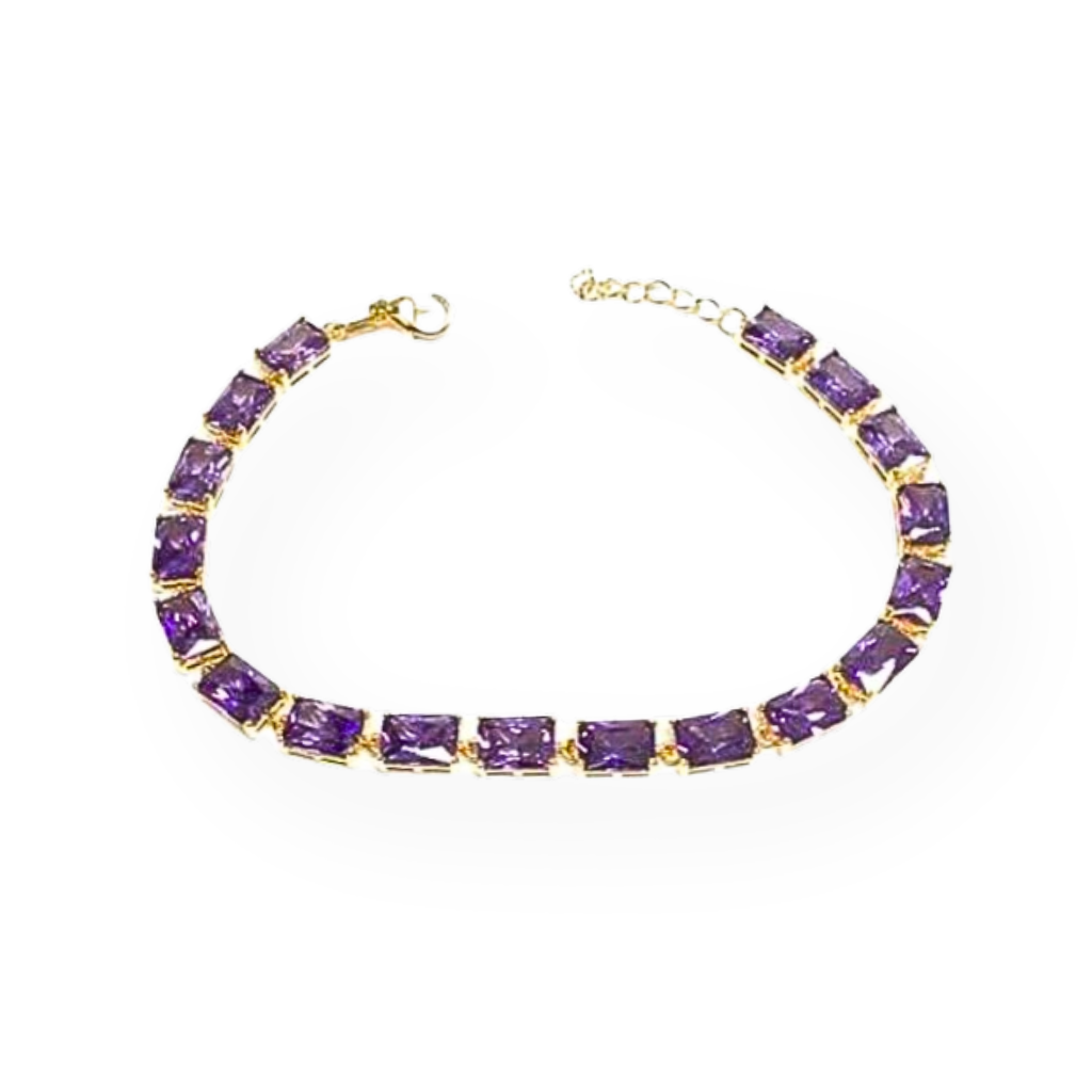 Bracciale Tennis Luxury con Pietre Rettangolari Viola - Elegante Gioiello in Argento e Zirconi