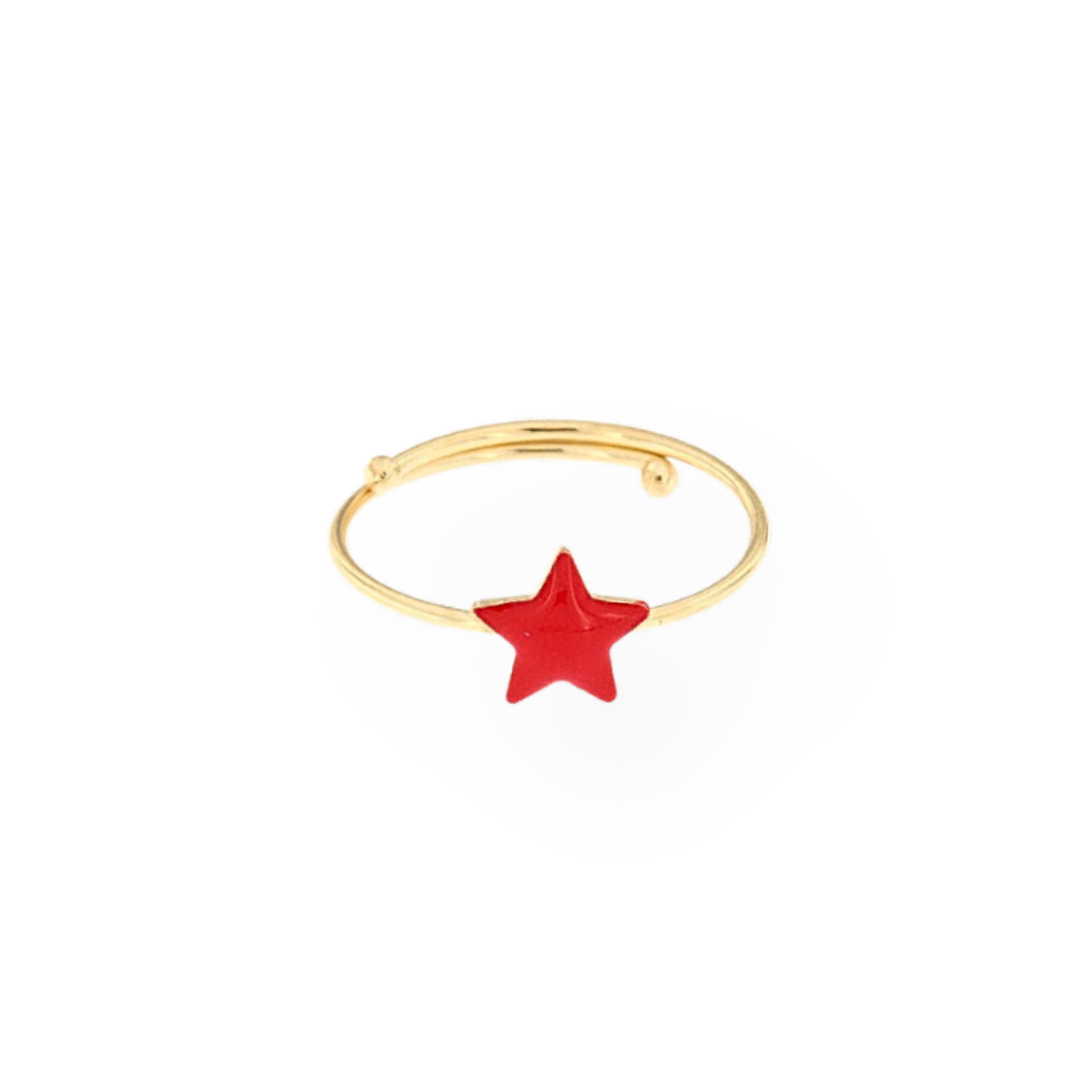 Adjustable Ring Star Red Enamel 