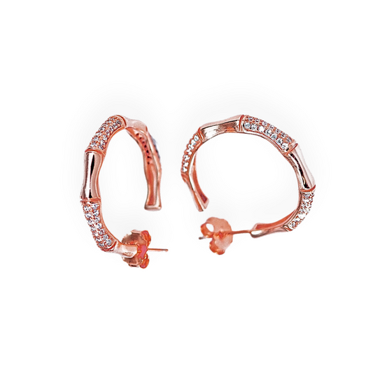 Boucles d'oreilles style Bambou avec Zircons, en Argent 925