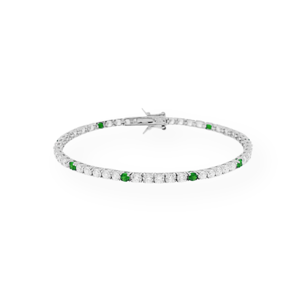 Bracciale Tennis 3mm Con Zirconi Color Verde Alternati 5+1