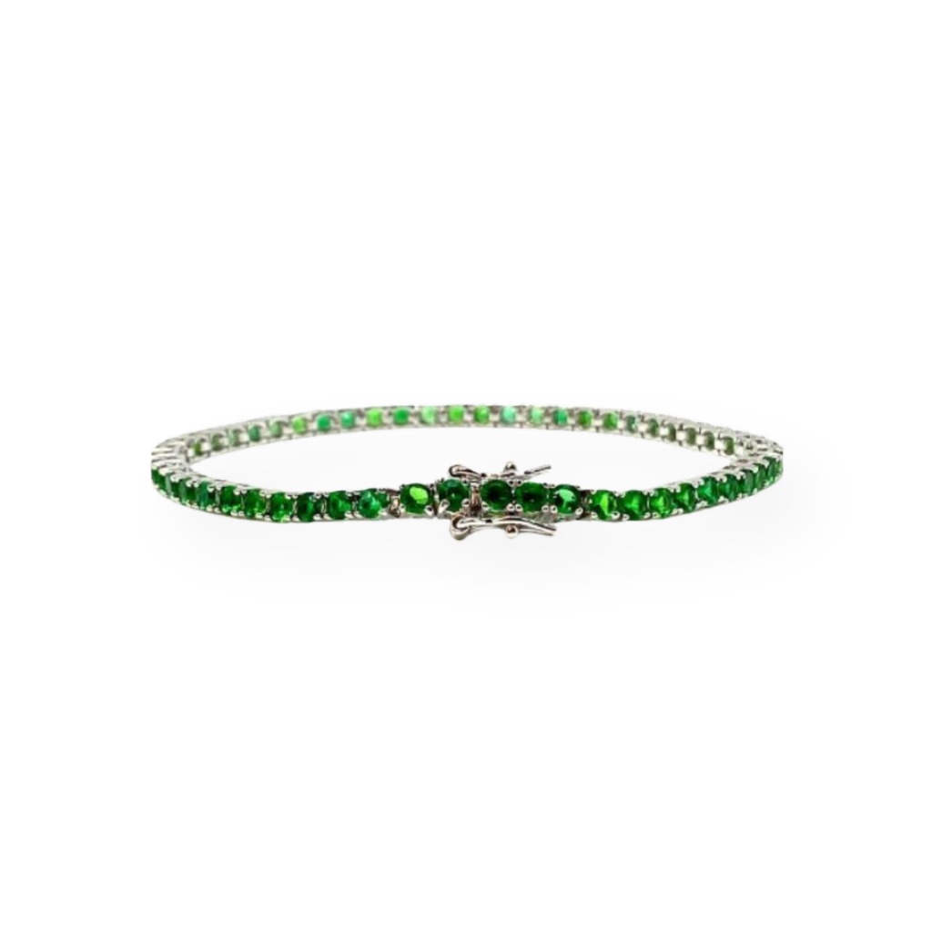 Bracciale Tennis Verde 3mm, in Argento 925 e Zirconi