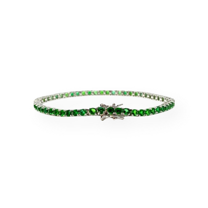 Bracciale Tennis Verde 3mm, in Argento 925 e Zirconi