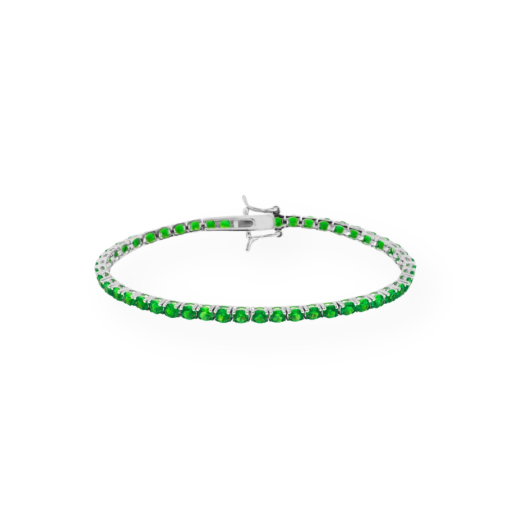 Bracciale Tennis Verde 3mm, in Argento 925 e Zirconi