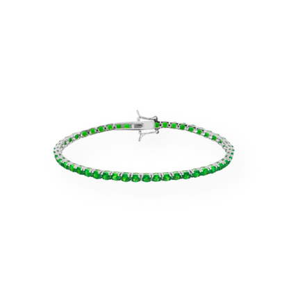 Bracciale Tennis Verde 3mm, in Argento 925 e Zirconi