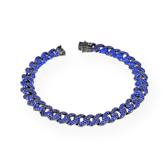 Large Curb Bracelet With Colored Zirconia, in 925 Silver