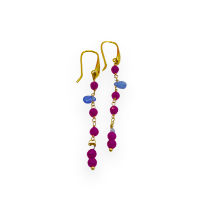 Long Earrings with Ruby and Chalcedony Stones | Elegant and Refined