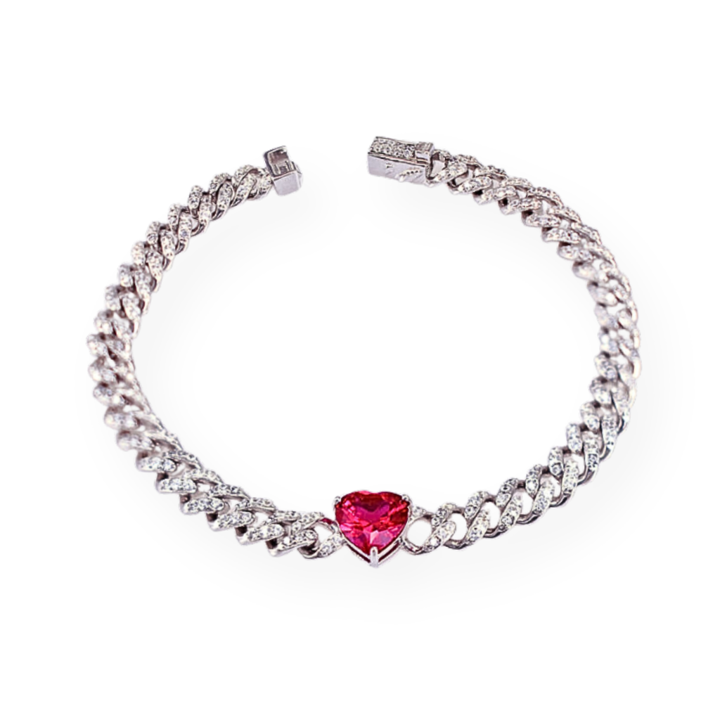 Bracciale Grumette Grande Con Cuore Centrale, in Argento 925 e Zirconi