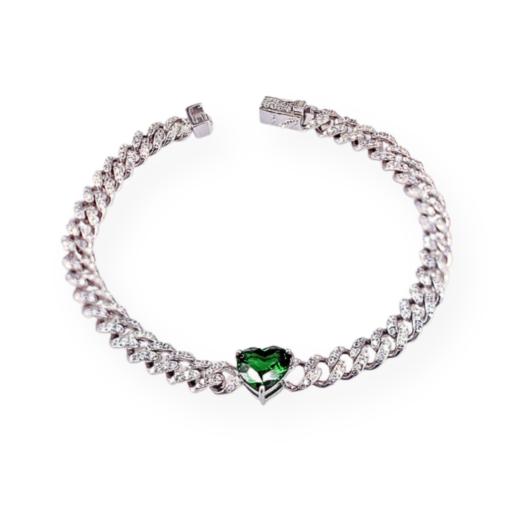 Bracciale Grumette Grande Con Cuore Centrale, in Argento 925 e Zirconi