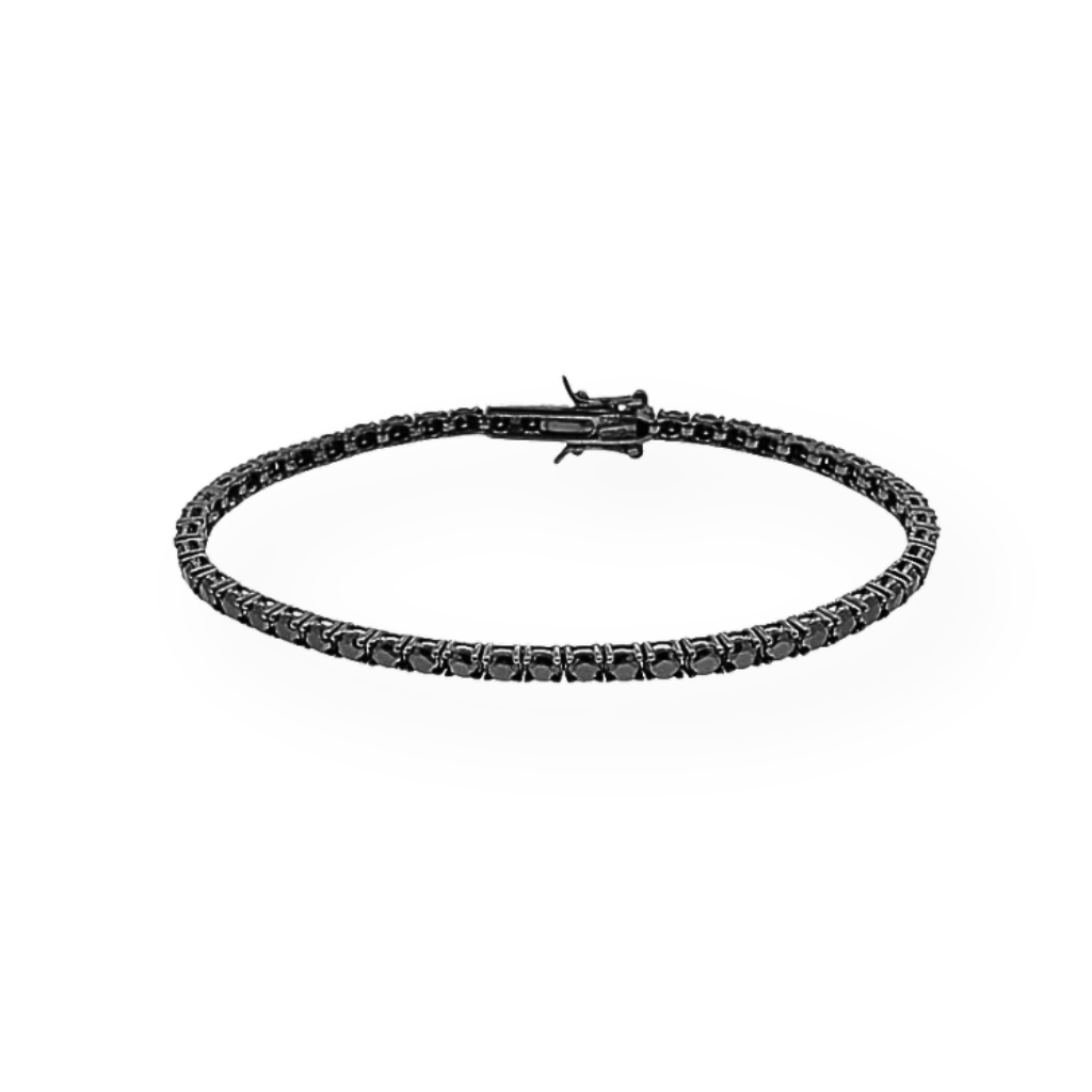 Black Tennis Bracelet, 3mm, in Burnished 925 Silver