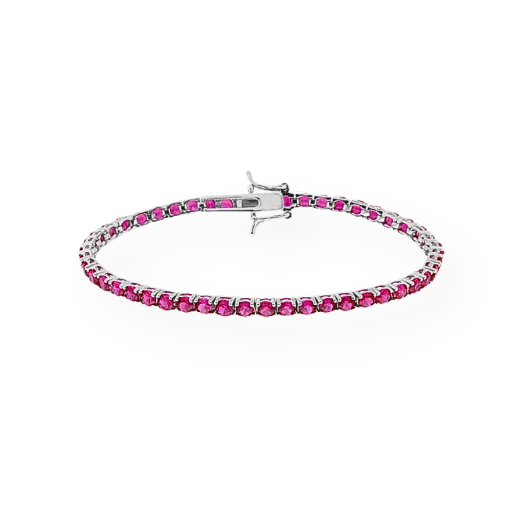 Bracciale Tennis Ruby 3mm, in Argento 925 e Zirconi