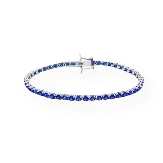 Bracciale Tennis Blu 3mm, in Argento 925 e Zirconi