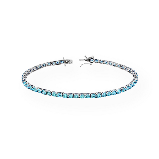 Bracciale Tennis Celeste 3mm, in Argento 925 e Zirconi