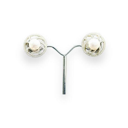 925 Silver Earrings With Zircons And River Pearls