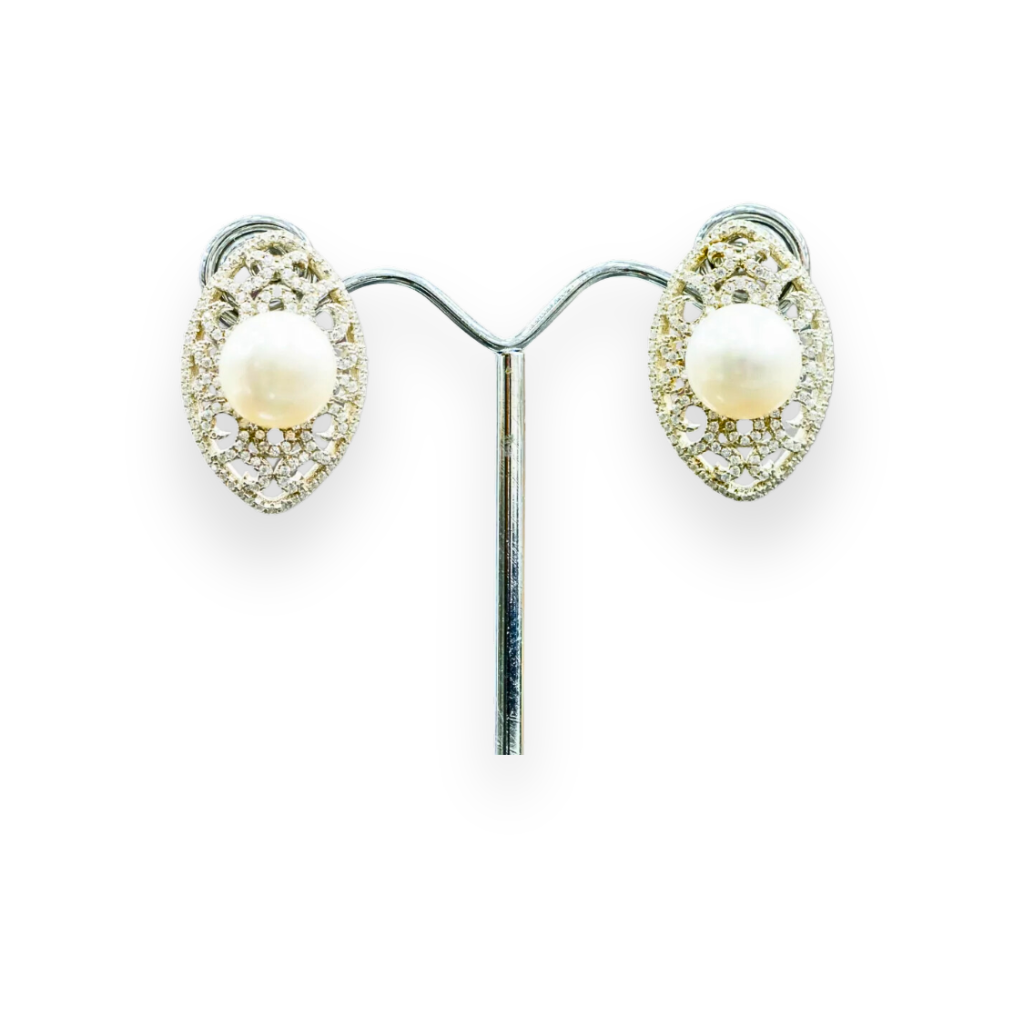 925 Silver Earrings With Zircons And River Pearls