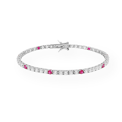 Bracciale Tennis 3mm Con Zirconi Colore Ruby Alternati 5+1