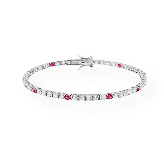 Bracciale Tennis 3mm Con Zirconi Colore Ruby Alternati 5+1