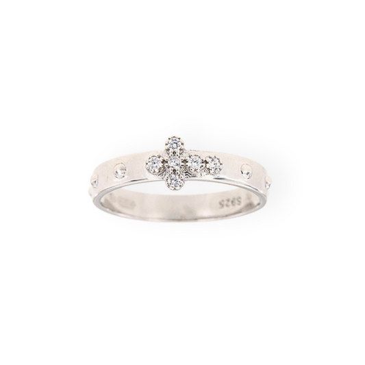 Bague de mariage en argent sterling 925 avec croix