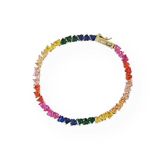 Bracciale Color Block Arcobaleno con Cuori e Zirconi da 4mm - Eleganza e Stile