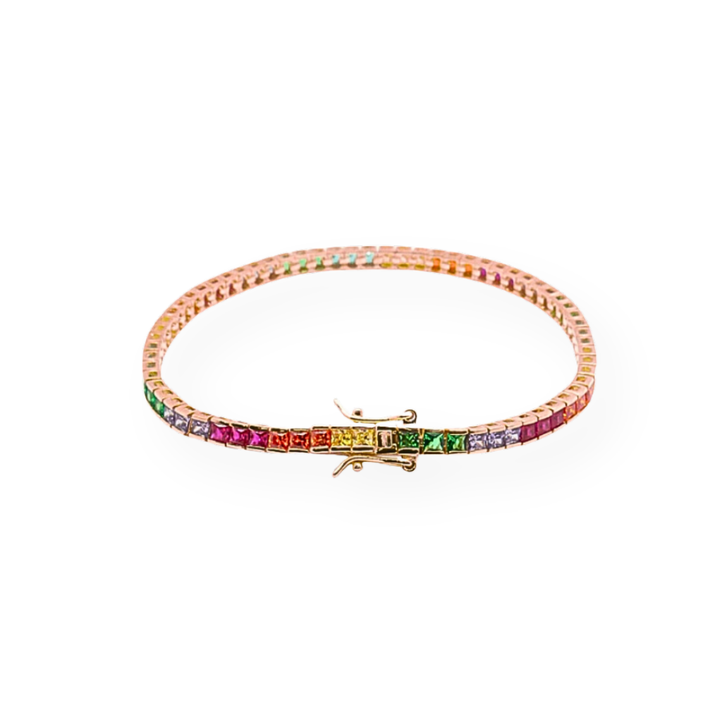 Bracciale Tennis in Argento 925 con Zirconi Taglio Carré 2mm - 17cm