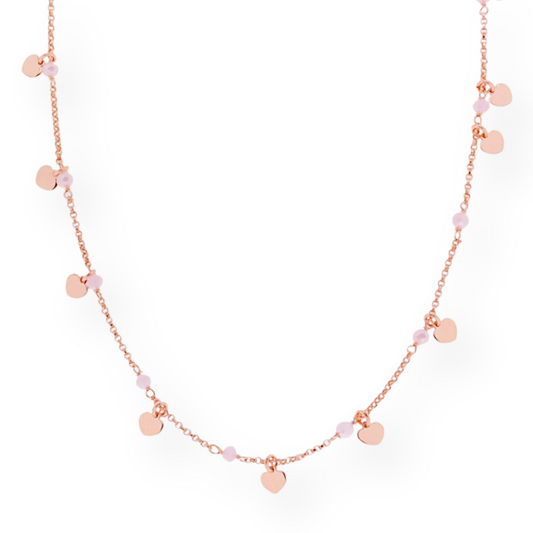 Collana Charms Cuori e Cristallini Rosa –  in Argento 925 rosè