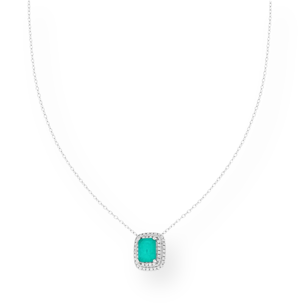 Collana con Ciondolo Rectangle Paraiba, in Argento e Zirconi