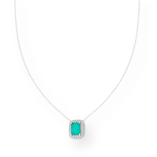 Collana con Ciondolo Rectangle Paraiba, in Argento e Zirconi