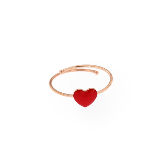 Bague Ajustable Coeur Rouge Émaillé 