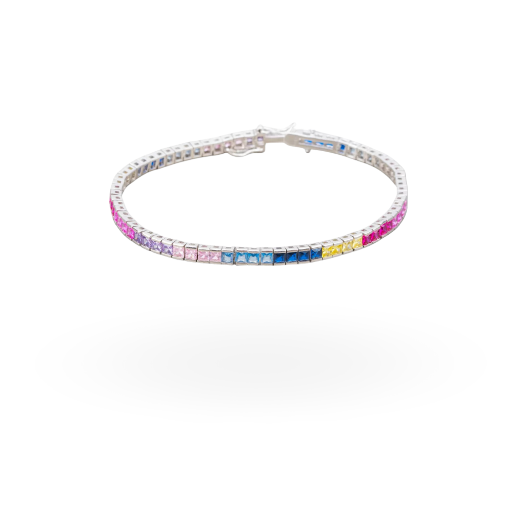 Bracciale Tennis in Argento 925 con Zirconi Taglio Carré 2mm - 17cm