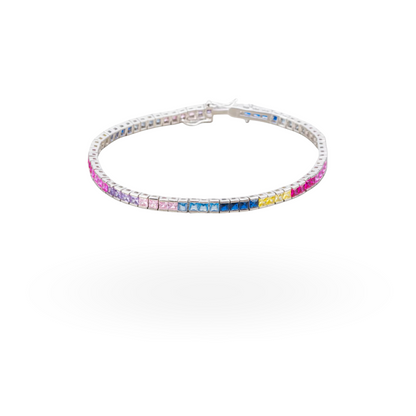 Bracciale Tennis in Argento 925 con Zirconi Taglio Carré 2mm - 17cm